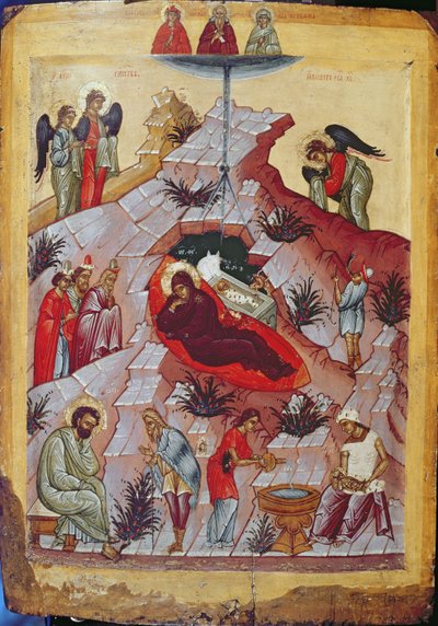 Die Geburt Christi, russische Ikone, 16. Jahrhundert (Tempera auf Holz) von Russian School